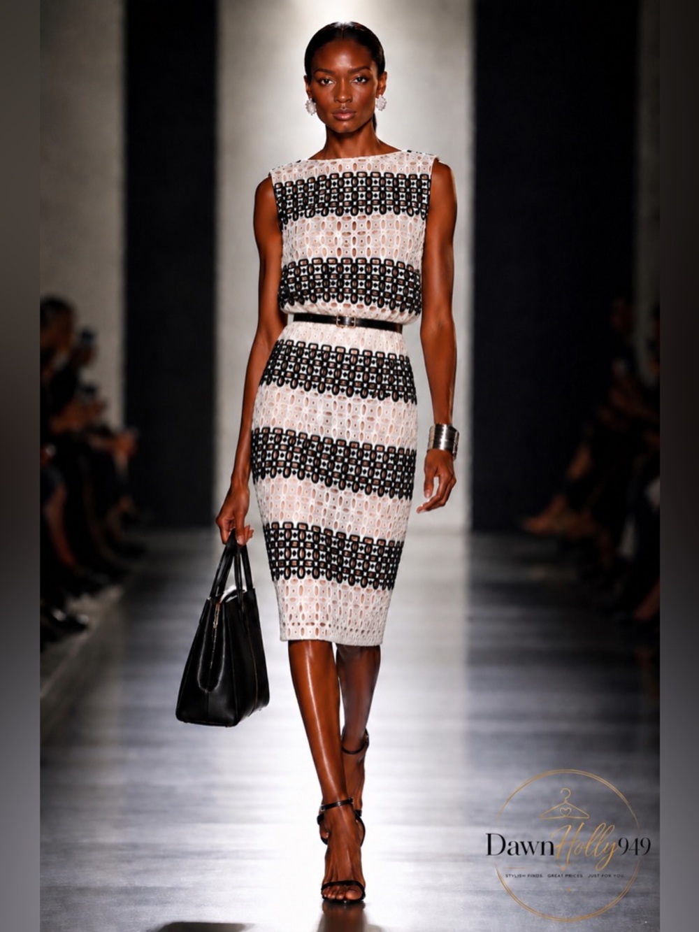 Banana Republic Black and Midi Lace Stripe Skirt